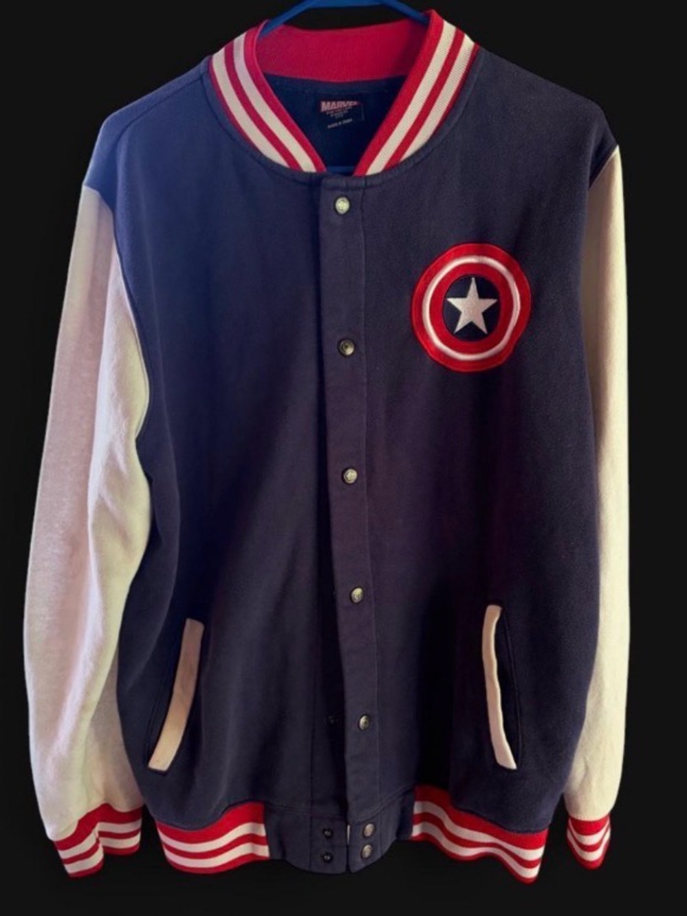 Marvel Captain America Bomber Jacket in Navy, White & Red